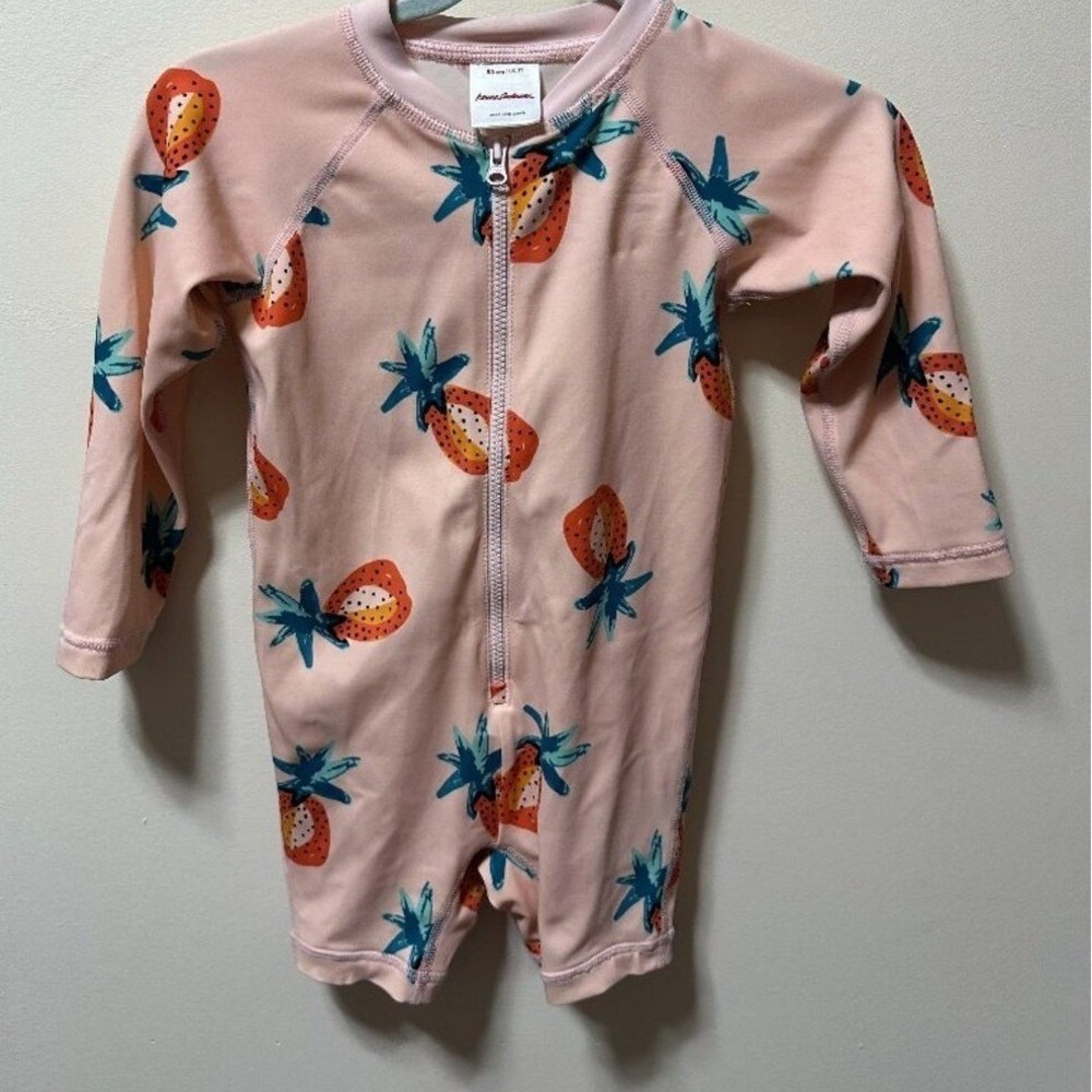 Hanna Andersson Pink Fruit Print Zip Up Rash guard 2T